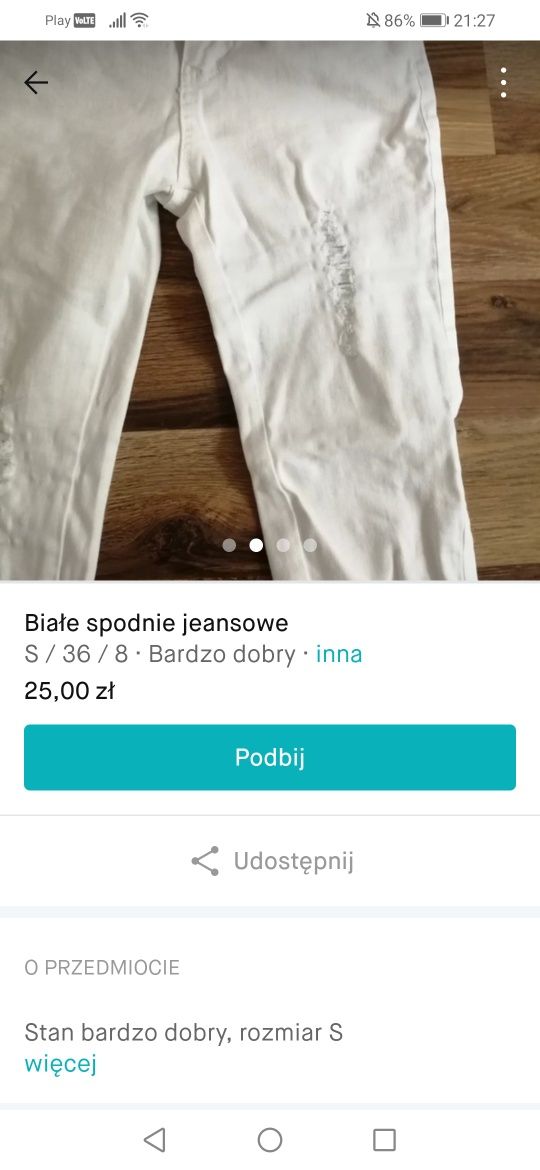 Białe spodnie jeansowe rozmiar S