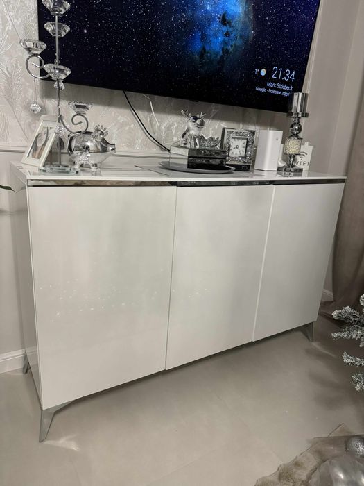 Komoda biała połysk lustro srebro