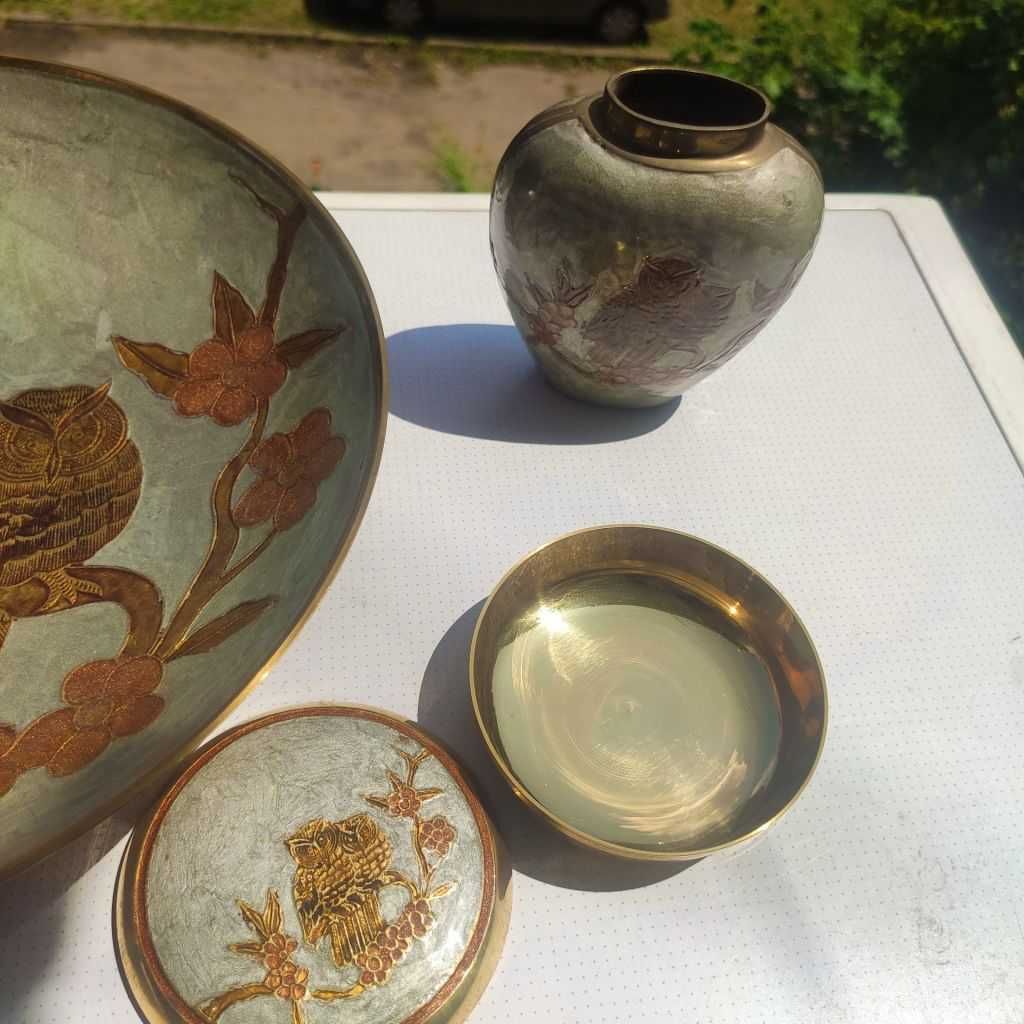 3 шт - Ваза , шкатулка * бронза совы . эмаль - 30 см