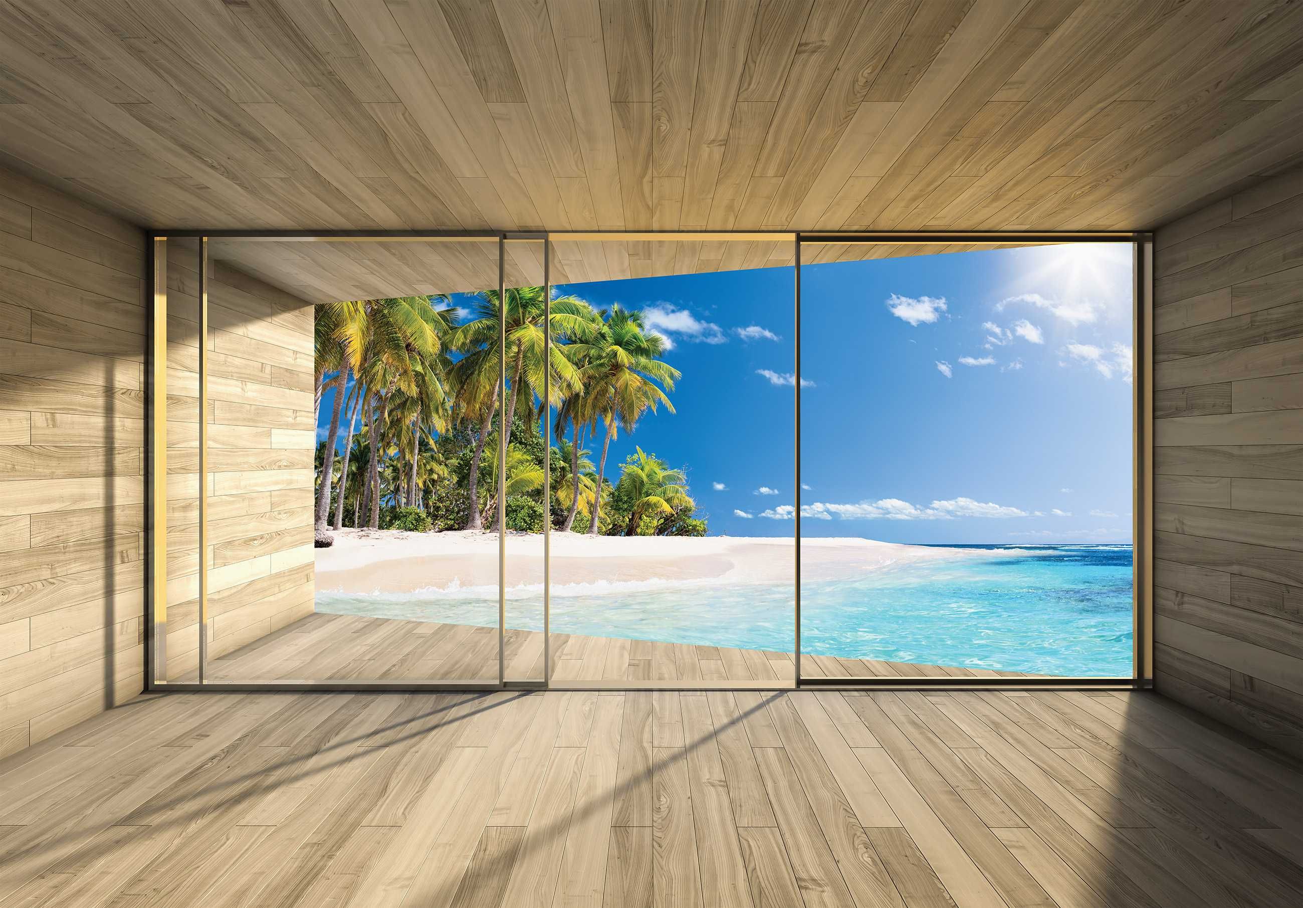 Fototapeta Widok z Okna Plaża Woda Wakacje 3D Na Twój Rozmiar + KLEJ