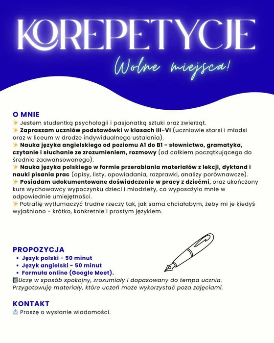 Korepetycje (j. polski, j. angielski) - dzieci, młodzież, dorośli