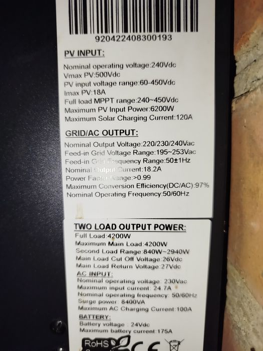 інвертор гібридний 24 в 4.2 кВт з wi-fi роутер