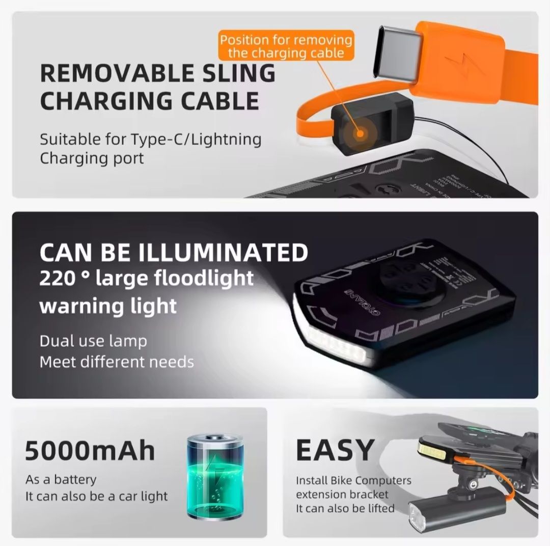 Światło rowerowe powerbank 5000mah
