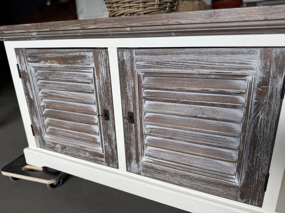 komoda rtv długa drewniana shuttersy szara farmhouse biała country 180