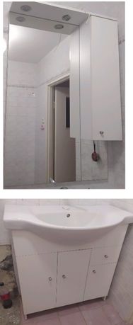 Komplet łazienkowy Cersanit szafka z umywalką, lustrem i oświetleniem