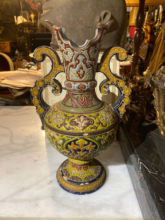 Jarra Majolica Assinada Johann Maresch Austria 29,5 cm séc XIX