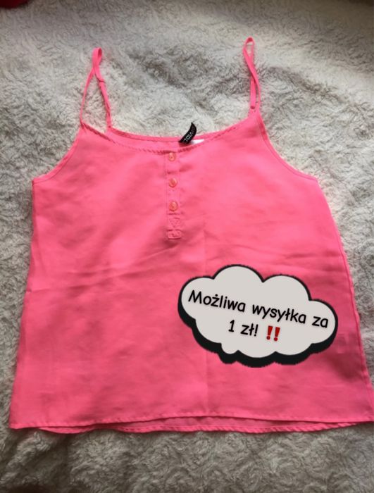Bluzka koszulka różowa mgiełka na ramiączka S/XS H&M hot pink lato