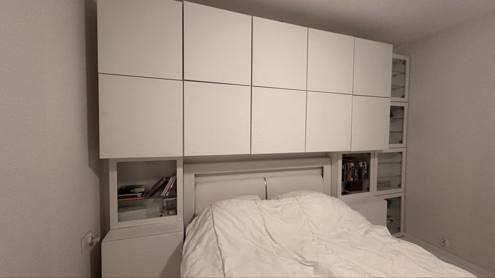 Lóżko kontynentalne 180 cm biała eko skóra podswietlany zaglowek