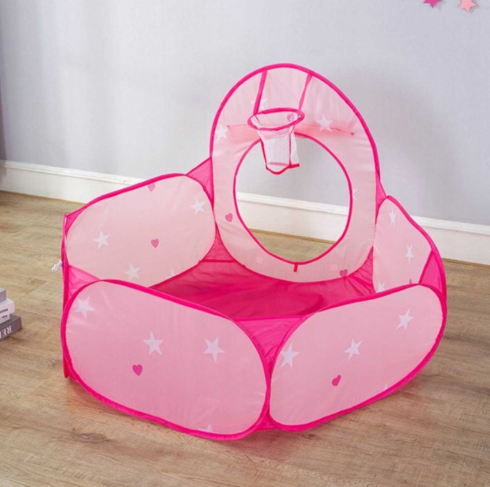 Namiot 3w1 dla dzieci: zamek + tunel + kojec/basen, różowy