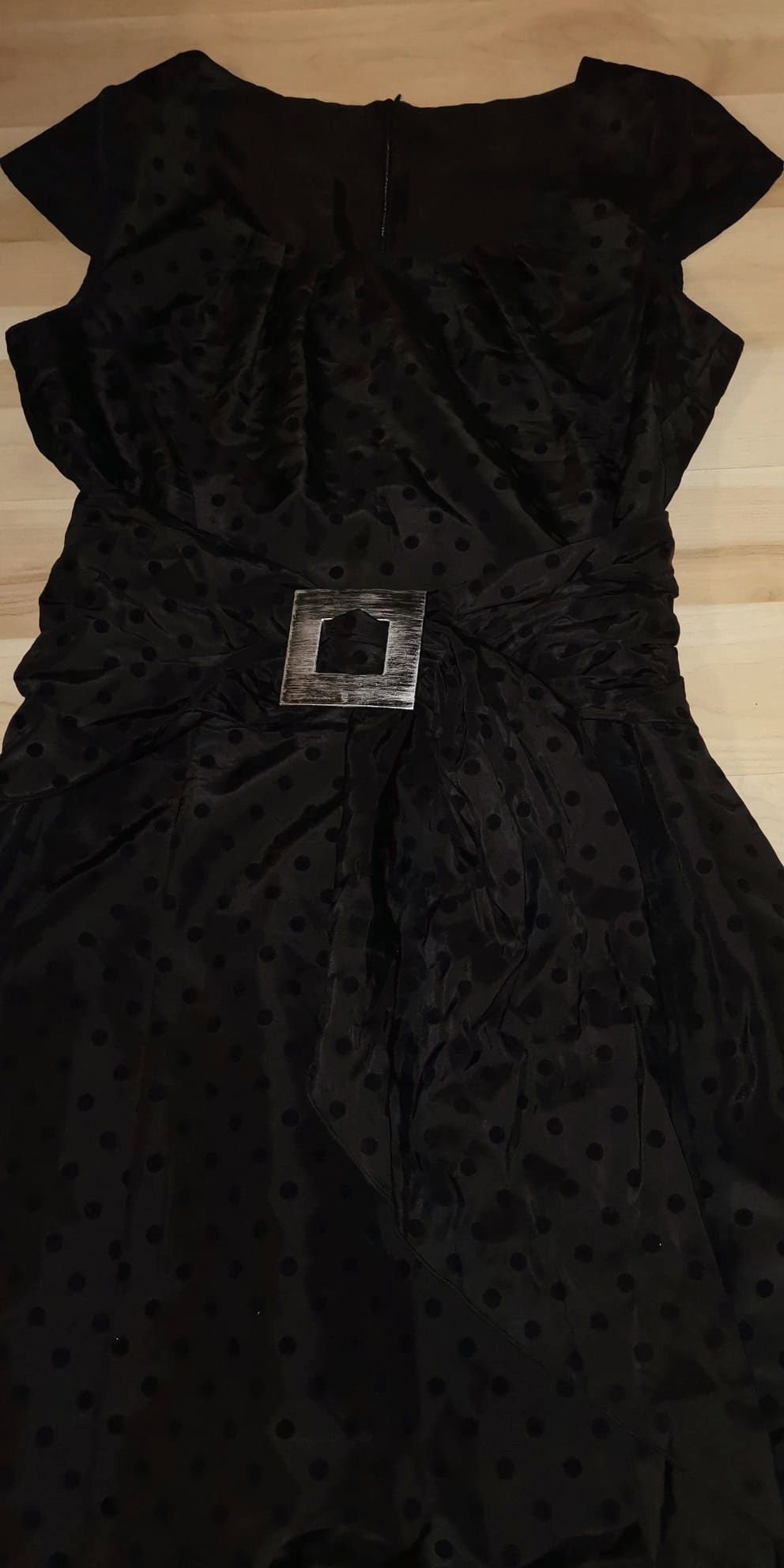 Czarna szyfonowa sukienka w groszki, M/L