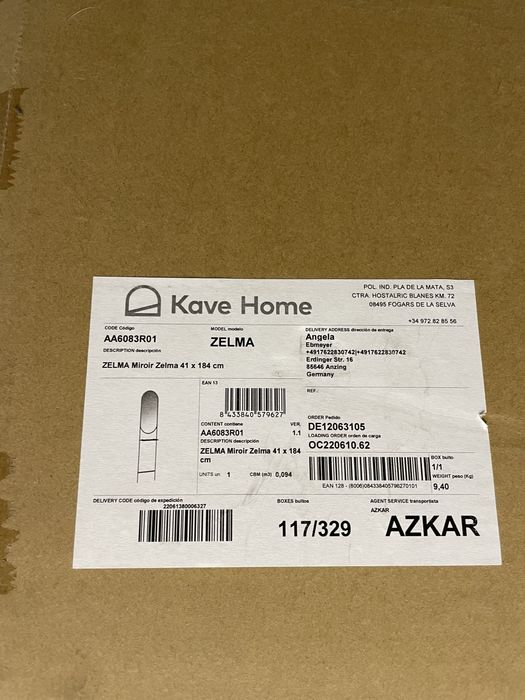 Lustro Kave home Zelma stal czarna 41 x 184 cm