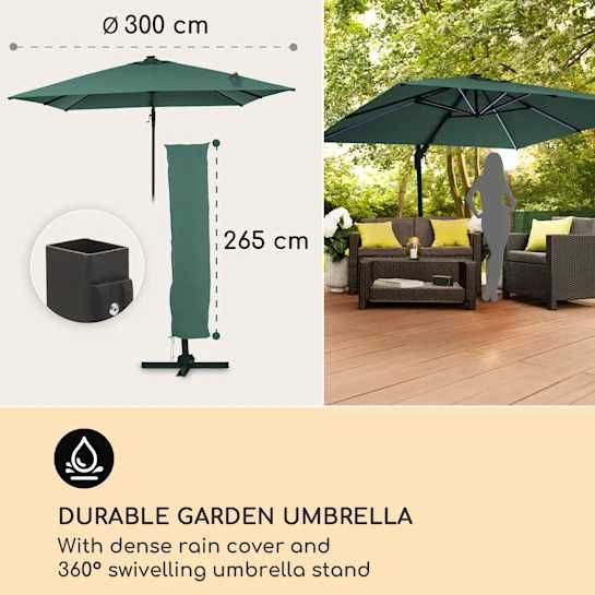 Arles parasol ogrodowy 300x300cm poliester UPF50+ wodoodporny LED Re01