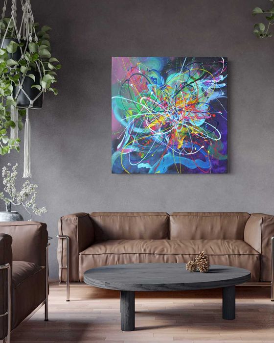 Obraz Abstrakcyjny ręcznie malowany "Fuzja Barw"