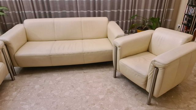 Komplet sofa trzyosobowa i fotel skóra naturalna (+gratis)