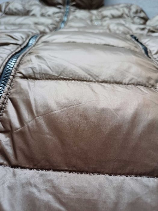 Blauer długi puchowy płaszcz kurtka z kapturem rozmiar M