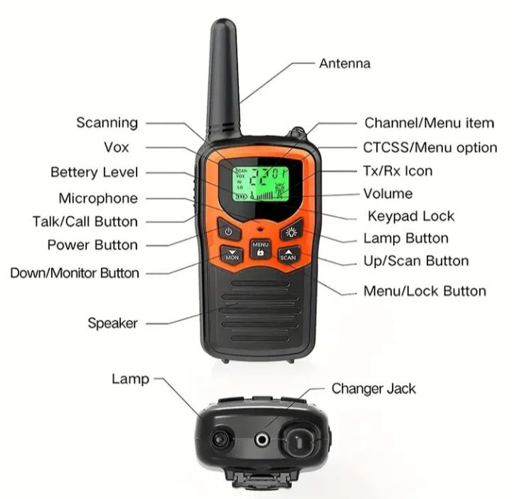 Conjunto de 2 Walkie Talkies UHF para Exterior com Display LCD