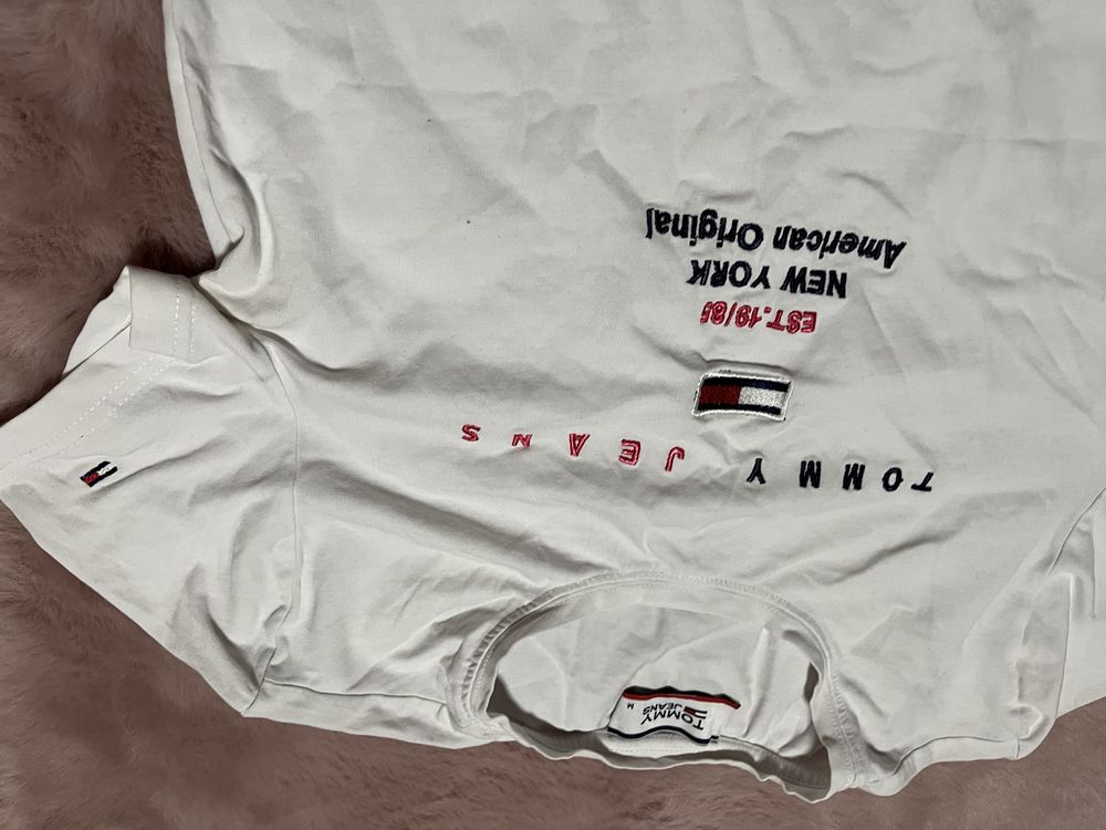 Tommy Hilfiger Jeans USA t-shirt koszulka biała napisami M