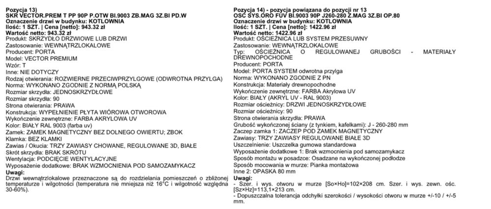 Drzwi wewnętrzne Porta z ościeżnicą, 90cm, odwrotna przylga, nowe