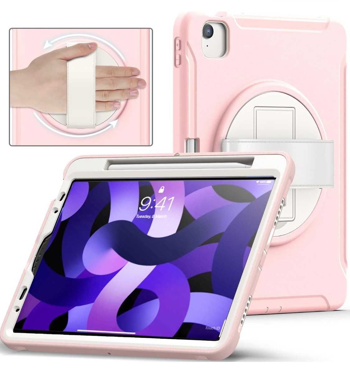 Etui pancerne obrotowe iPad Pro 11 / 10.9 różowe z uchwytem i podpórką