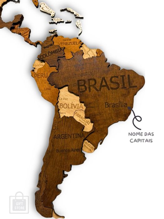 Mapa Mundo em Madeira 3D - Ediçao Premium Colorida