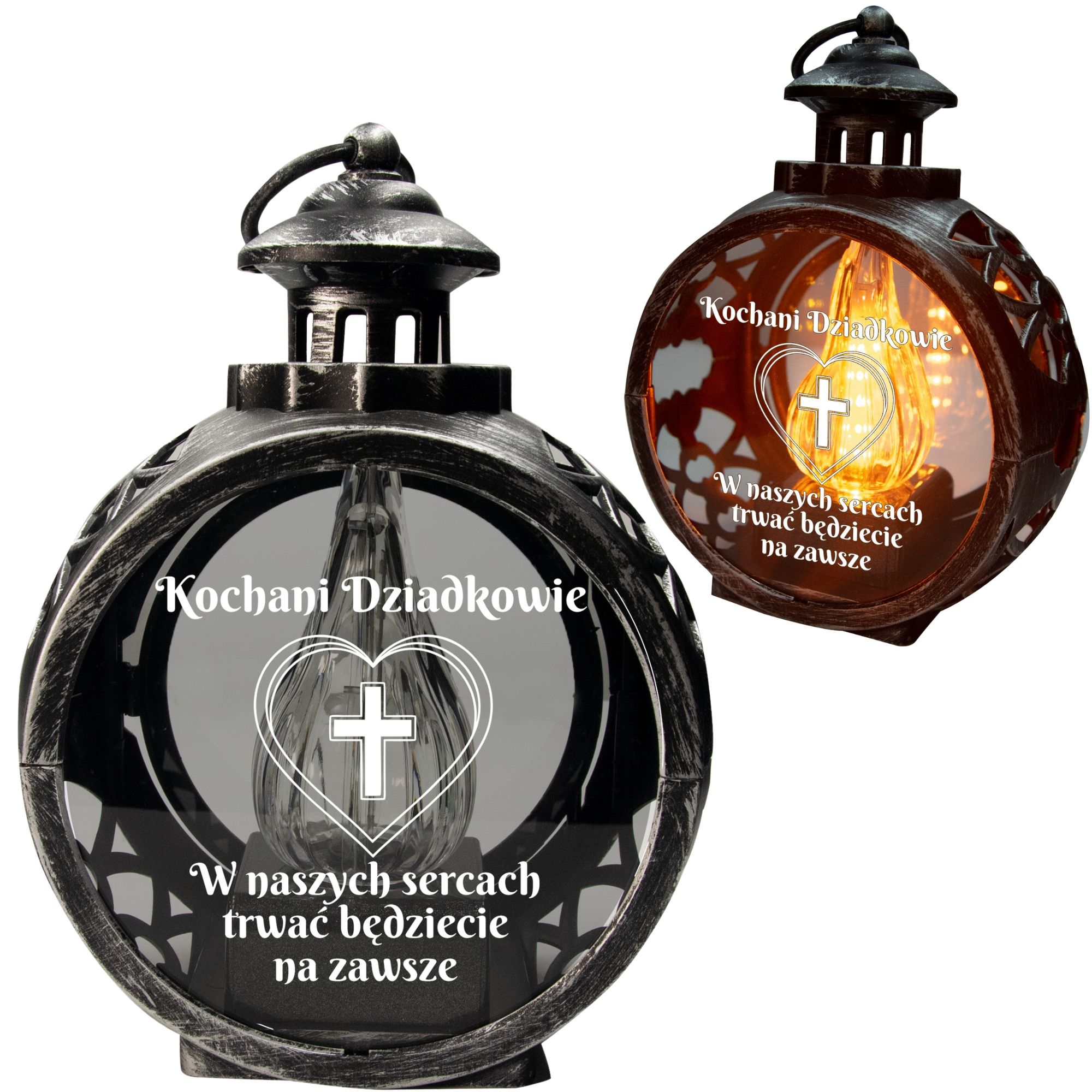 Znicz dla BABCI i DZIADKA latarenka okragła na grób led statuetka
