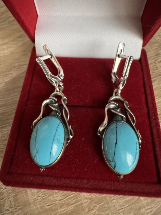 Сережки, серьги бирюза, серебро, срібні 925. Срібло, янтарь, бурштин