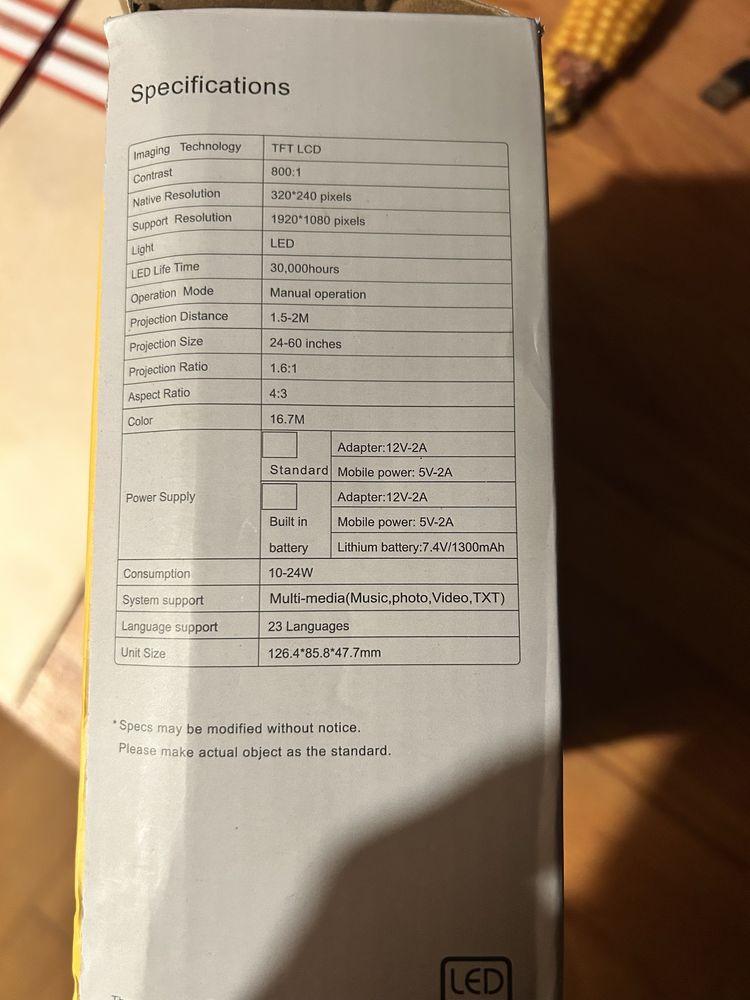 Projektor mini rzutnik led  24-60 cali TFT Lcd