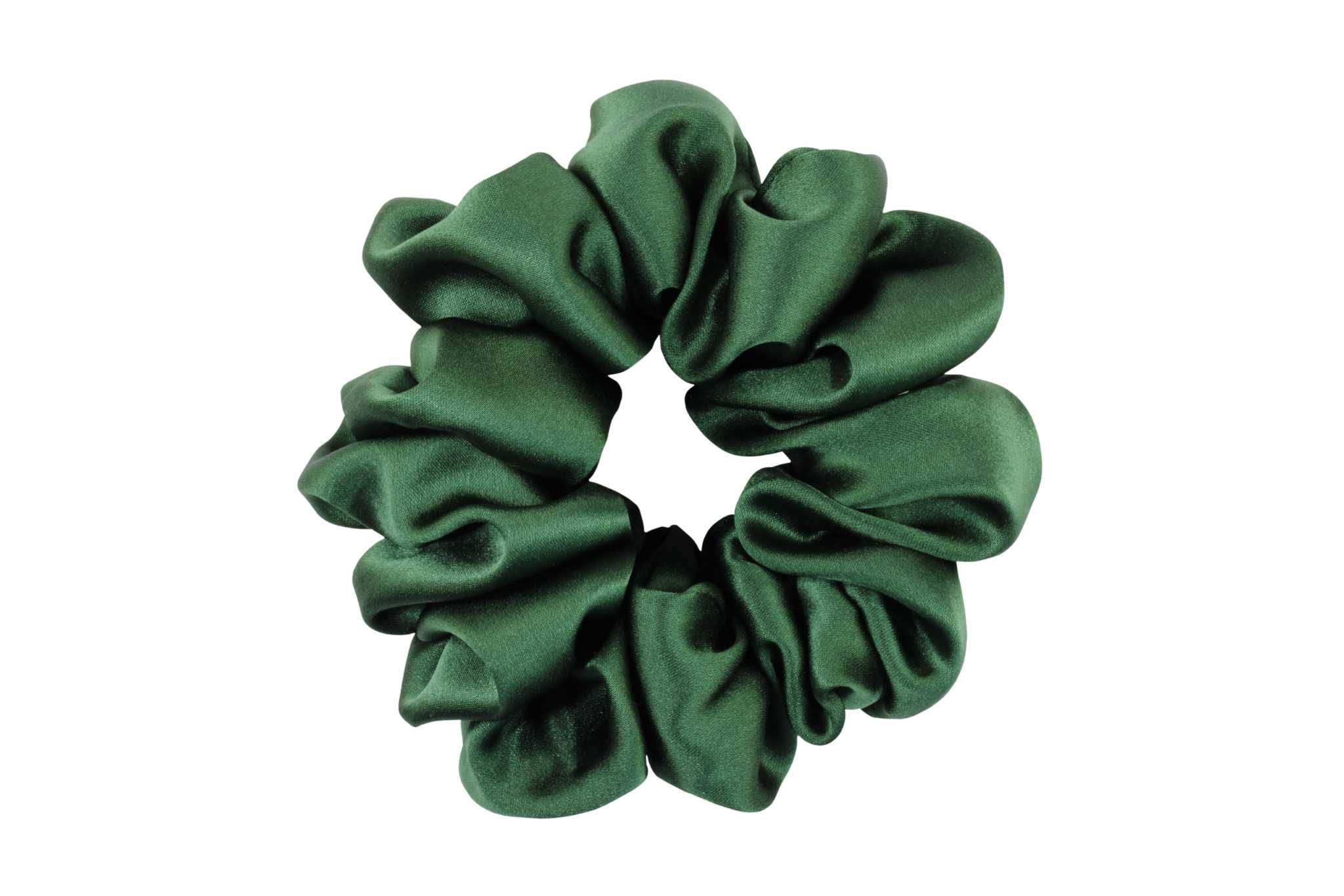 Jedwabna gumka typu scrunchie (frotka) Butelkowa Zieleń M