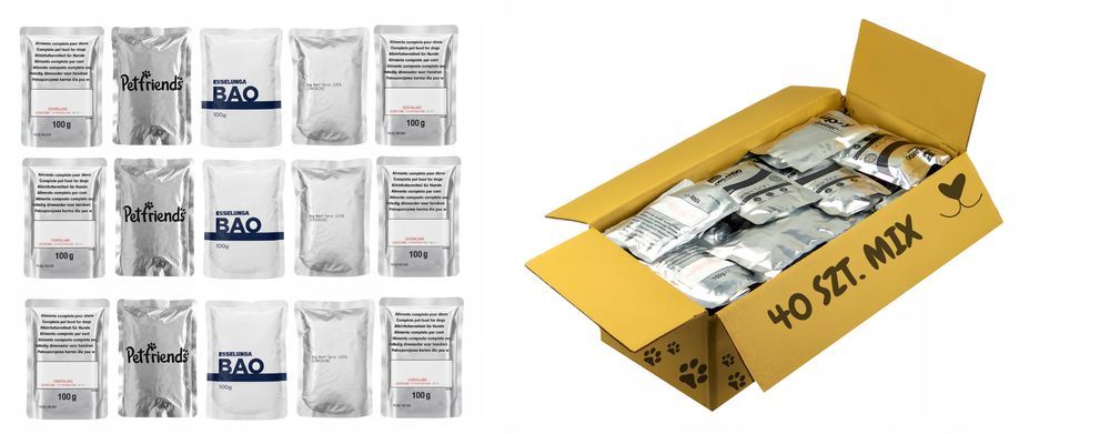 40Szt. Karma Mokra Dla Psa Saszetki Kawałki Sos Galaretka Mix Smaków