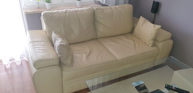 Sofa ze skóry naturalnej z funkcją spania