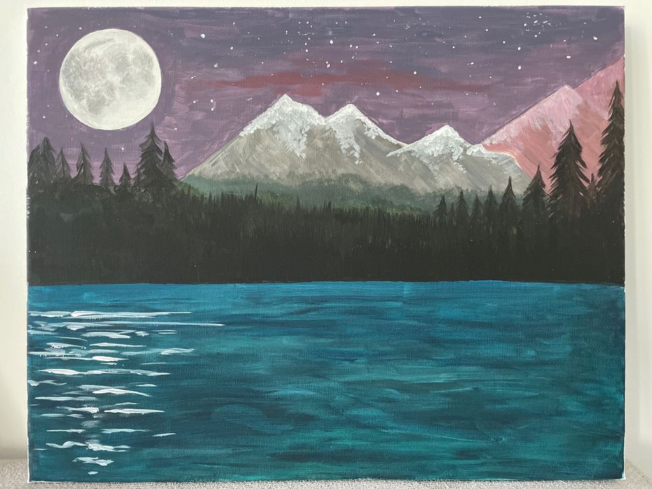 Obraz ręcznie malowany ,, Nocny Widok Na Góry”