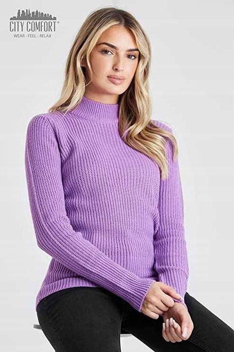 Elegancki damski sweter golf City Comfort rozmiar M fiolet