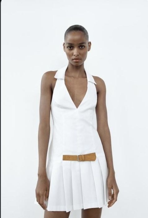 Zara платье белое с поясом и открытой спиной