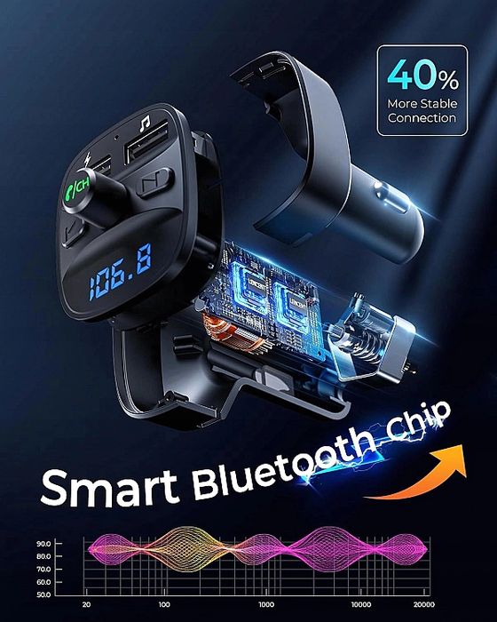 Transmiter FM Bluetooth 2xUSB microSD ładowarka LCD mikrofon, MP3, kar