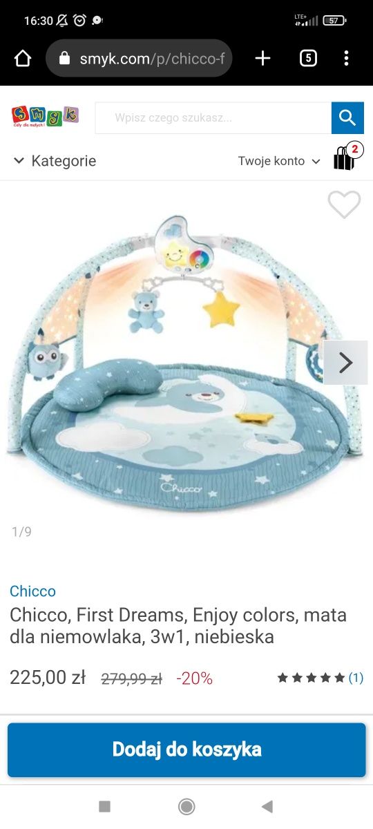 Chicco, First Dreams, Enjoy colors, mata dla niemowlaka, 3w1, niebiesk