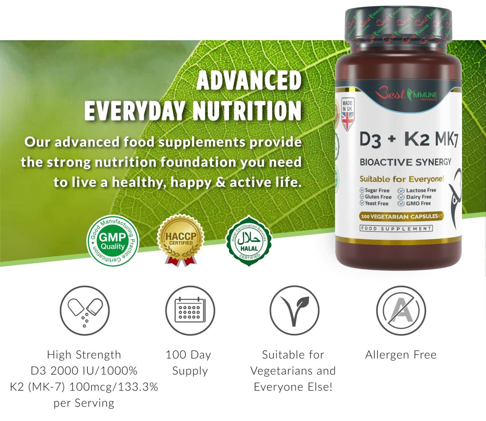 Naturalna witamina D3 2000IU + K2 100mcg Najwyższa Biodostępność