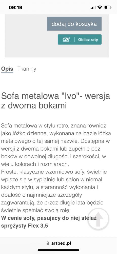 Sofa metalowa „ Ivo” wersja z dwoma bokami.