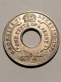 Moeda de 1/10 (um décimo) de Penny 1940 British West África