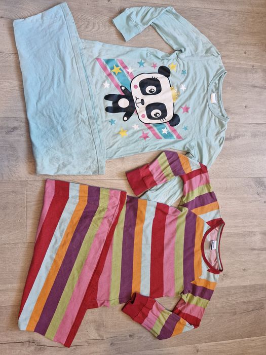 2x koszula nocna piżama długi rękaw panda paski 122-128 KappAhl zestaw