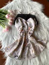 Bluzka satynowa z koronką w kwiaty (S) H&M