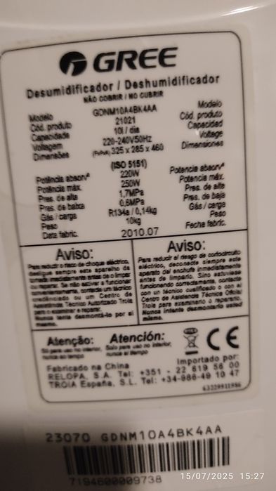 Vendo desumidificador.