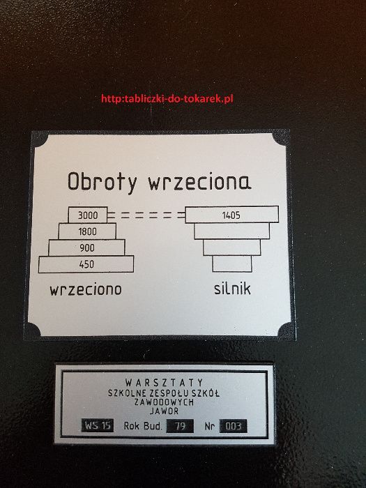 Wiertarka WS-15 Tabliczka Tabliczki Obroty wrzeciona