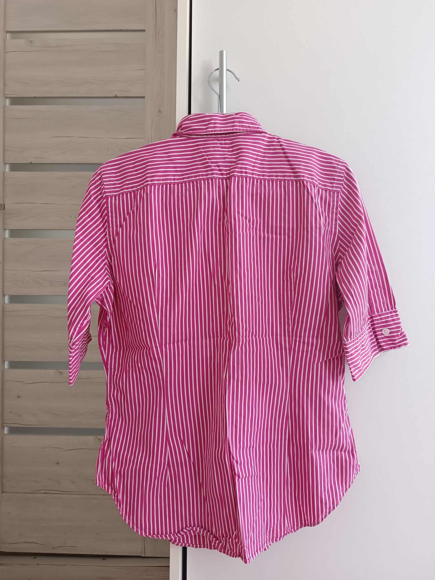 Piękna koszula damska w malinowo-białe paski Ralph Lauren - rozmiar M