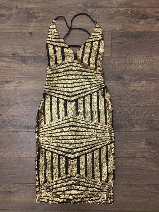 Полупрозрачное черное золотое вечернее платье сетка, в золотых пайет