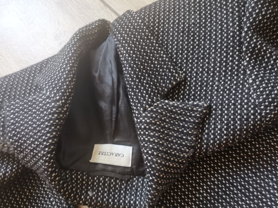 Elegancki żakiet marynarka 100% wełna biało czarny dese Caractere M 38