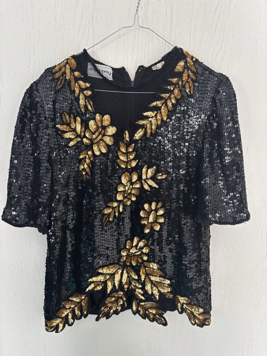 Czarno-zlota bluzeczka cekinowa w stylu vintage retro karnawal jedwab
