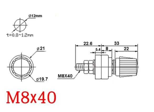 Клемма силовая M8 клема пара червона + черна латунь