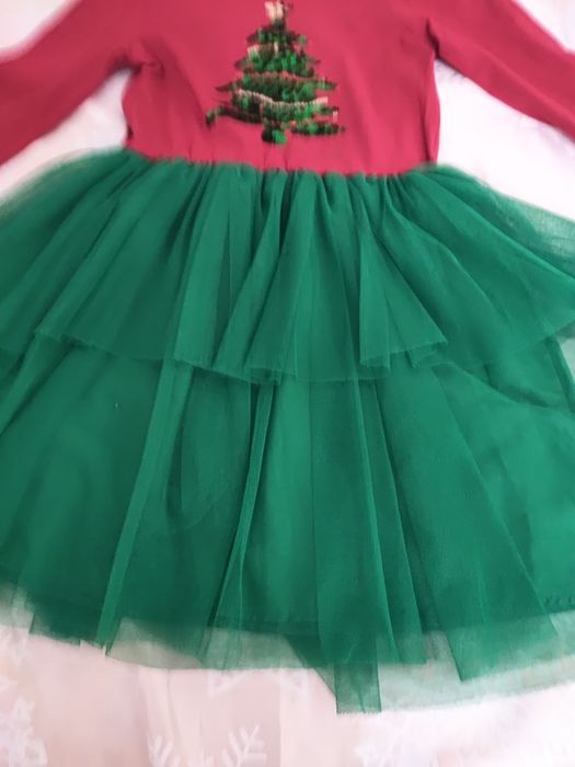 Strój sukienka świąteczna pomocnik Mikołaja choinka 2 części 134/140