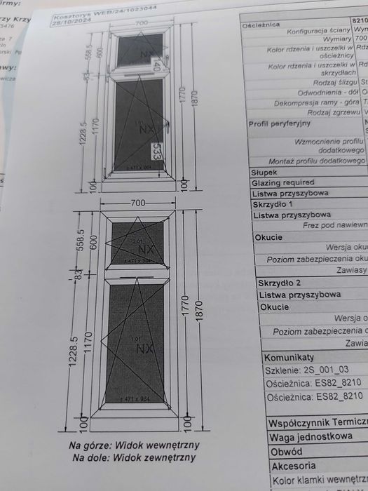 okno białe,3 szyby , wymiar 700 x 1770