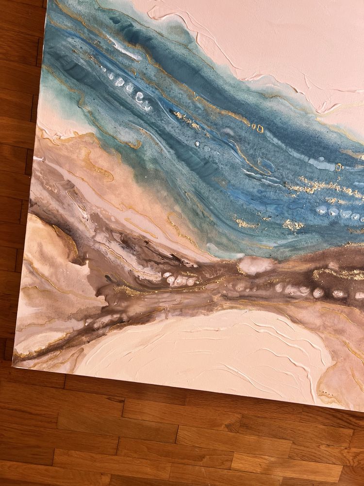 Quadro 150x90 azul, castanho e dourado